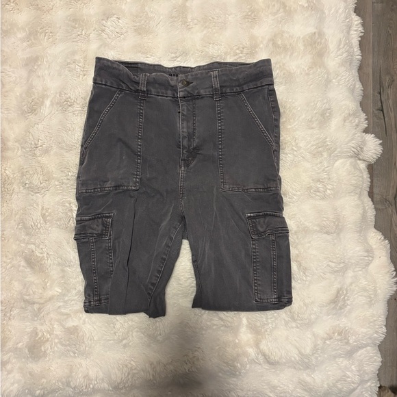 American Eagle Charcoal Skinny Cargo Pants High Waisted Utility Grey Denim 14 - Picture 2 of 2